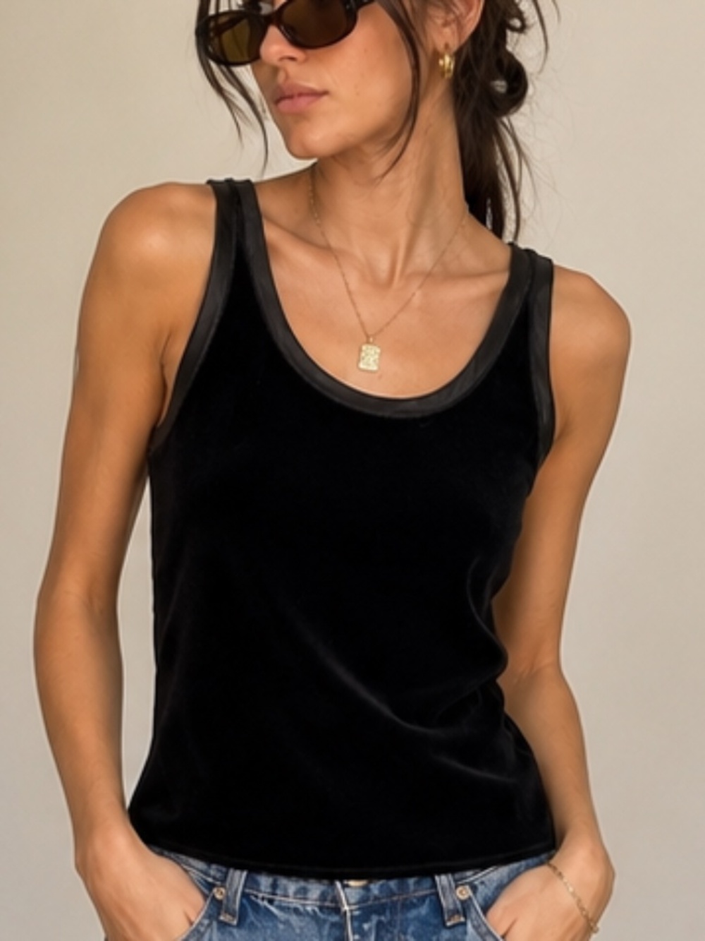 Trilogy Y2K Black Velvet Scoop Neck Tank Top Size M